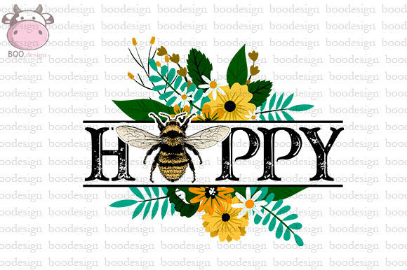 Vintage Bee Happy Wild Flower Graphics and Crafts